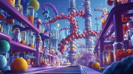 Poster - A colorful, futuristic cityscape with a large
