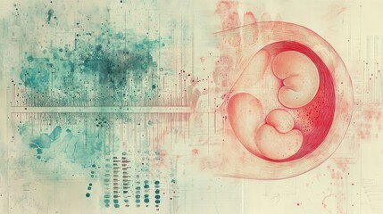 Aufkleber - A painting of two babies in a womb with a blue background