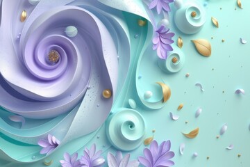 Canvas Print - Abstract design with swirling shapes and delicate flowers. AI.