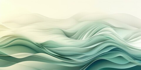 Canvas Print - Abstract waves in green and white. AI.