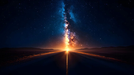 Wall Mural - A cosmic road leading to a vibrant galaxy in a night sky.