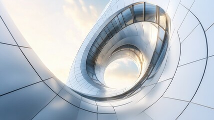 Poster - Close-up of a Fibonacci spiral overlaying modern building facade with clean lines and golden ratio alignment