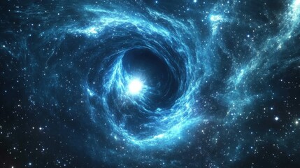 Poster - A mesmerizing blue nebula encircling a black hole as stars spiral into the void's depths