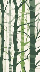 Poster - Stylized trees in modern forest wallpaper showcasing muted greens and natural forms for contemporary interior design