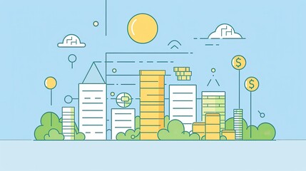 Aufkleber - A minimalistic drawing showcasing a digital investment portfolio with clean lines and simple designs that evoke a sense of security and growth