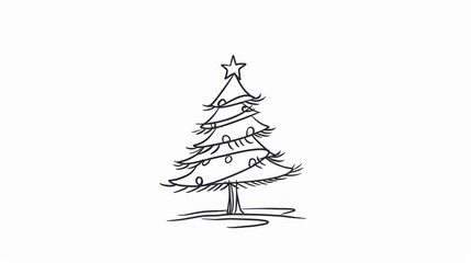Aufkleber - A minimalist holiday card featuring a simple line drawing of a Christmas tree adorned with lights and a star on top