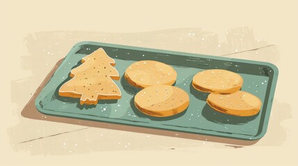 Poster - A cozy holiday tray filled with minimalist drawings of festive cookies that evoke warmth and cheer during the winter season