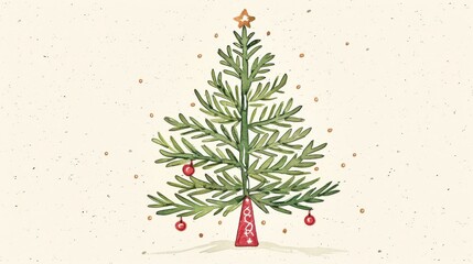 Aufkleber - A minimalist holiday card design featuring a simple Christmas tree with ornaments and a star on top for a personal touch