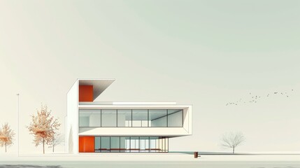 Poster - A sleek minimalist bank building with clean lines evokes trust and security in its modern architectural design