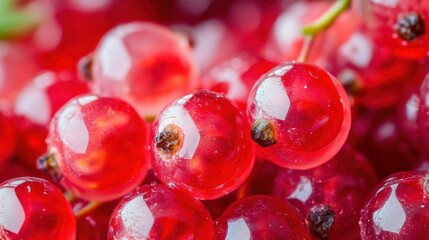Poster - Close-up view of vibrant wild currants highlighting their bright red hue and translucent texture in nature's light