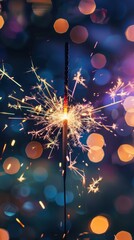 Aufkleber - Hand-drawn illustration of a New Year's celebration featuring a sparkler against a colorful, festive background