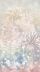 Aufkleber - Hand-drawn festive New Years Eve celebration featuring colorful fireworks and soft bokeh lights in a dreamy night sky