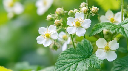 Poster - A bunch of white flowers with green leaves