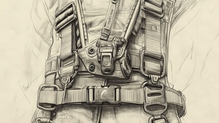 Aufkleber - A drawing of a man wearing a harness with straps