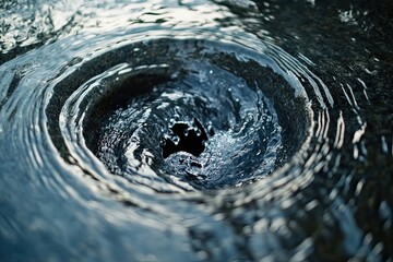 A swirling vortex of water creating concentric ripples