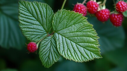 Poster - A leaf with a few red berries on it