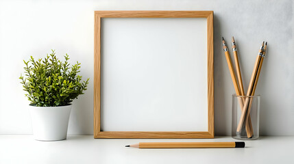 Wall Mural - A minimalist workspace featuring a plant and stationery.