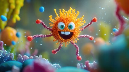 Poster - A cartoonish, smiling orange creature with a big smile and a mouth full of teeth