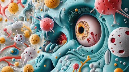 Poster - A blue and yellow monster with a red eye and a mouth