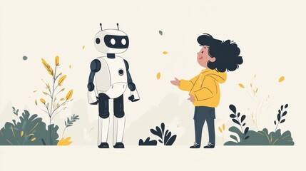 Leinwandbilder - A robot and a girl are standing in a forest