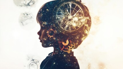Poster - A child explores their unique ability to manipulate time while surrounded by clock gears and swirling galaxies