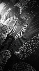 Poster - Intricate monochrome geometric wallpaper featuring detailed patterns and textures in a bold black and white design