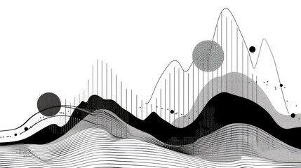 Poster - Minimalistic line art representation of a stock market graph illustrating financial growth through clean and balanced lines