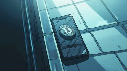 Aufkleber - A modern mobile phone with a digital cryptocurrency wallet displayed on a sleek surface, showcasing secure financial technology