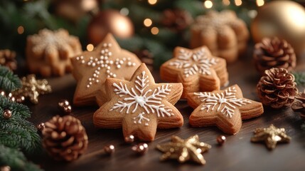 Festive gingerbread cookies decorated for the holidays