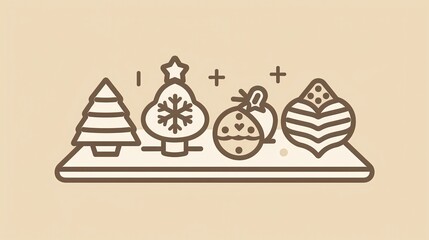 Aufkleber - A minimalistic line art design of a festive holiday cookie tray featuring charming seasonal shapes and details