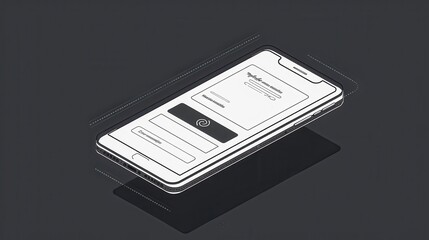 Aufkleber - Line art depiction of a minimalistic smartphone showcasing a secure payment application with a user-friendly interface
