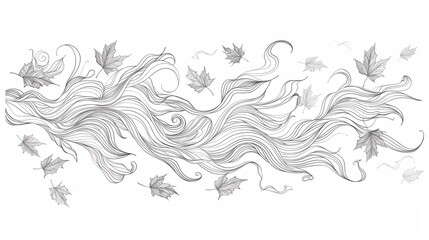 Poster - Swirling autumn leaves in minimalistic line art design capturing the essence of seasonal change and gentle breezes
