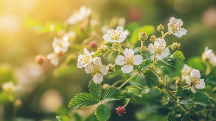 Poster - A bunch of white flowers with green leaves