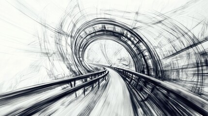 Poster - A blurry image of a curved road with a bridge in the middle