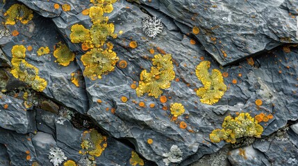 Poster - A rock covered in moss and lichen. The rock is gray and has a yellowish tint