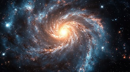 Poster - A spiral galaxy with a bright yellow star in the center