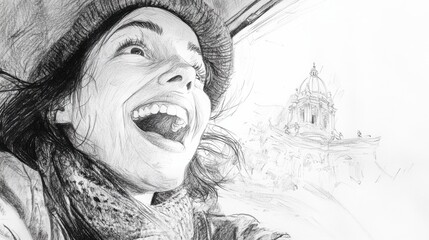 Poster - A woman is smiling and laughing while sitting in a car