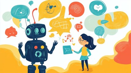 Aufkleber - A robot is talking to a girl