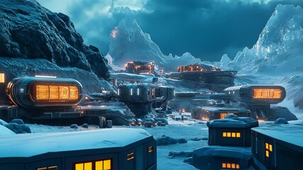 futuristic outpost on a frozen planet