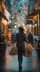 Holiday shopping spree in festive city setting