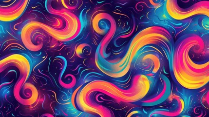 Aufkleber - Vibrant psychedelic wallpaper featuring swirling patterns in bright colors against a dark background, creating a mesmerizing visual experience