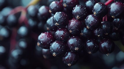Poster - A bunch of black grapes with water droplets on them