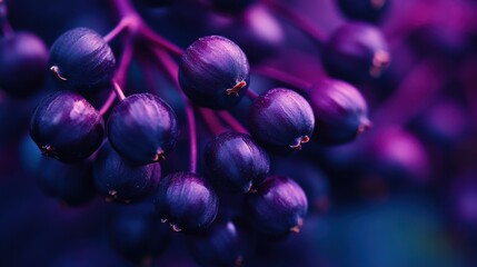 Poster - A close up of purple berries with a blue background