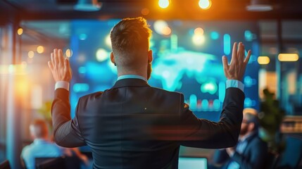 Poster - Businessman Analyzing Growth Milestone in Conference Room