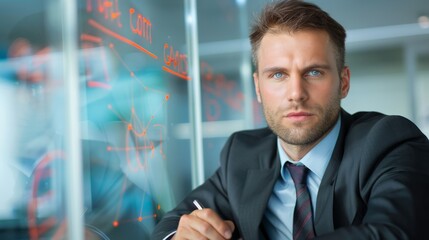 Poster - Businessman Writing Goals on Glass Board