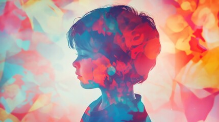 Poster - A child with the power of invisibility fades into a vibrant background adorned with playful patterns and colors