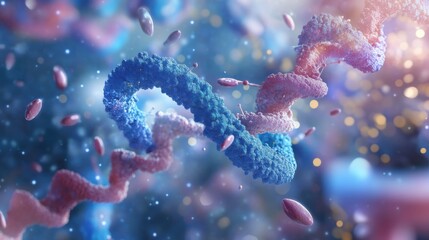 Fototapete - A fun cartoon illustrating a protein structure with exaggerated alpha helix and beta sheets for educational purposes