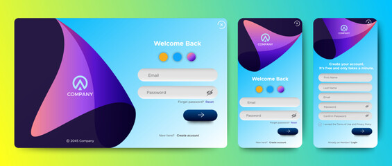 Poster - Set of Sign Up and Sign In forms. colorful gradient. Mobile Registration and login forms page. Professional web design, full set of elements. User-friendly design materials.