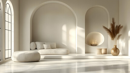 Wall Mural - Minimalist interior with soft textures and natural light.