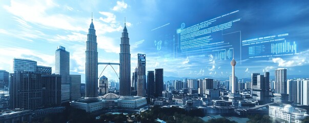 Kuala Lumpur Skyline with Digital Overlay